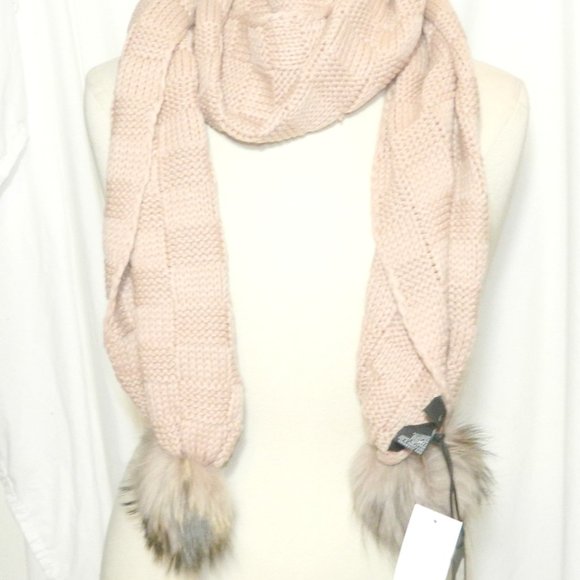 Tom & Eva $95 Pink Scarf Fur Poms NWT! - Picture 1 of 4